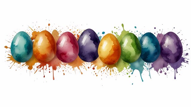 Watercolour colorful frame of easter eggs on white background.
