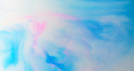 Magic marble. Acrylic spill. Wavy pink blue watercolor paint stream with cloudy gradients surface...