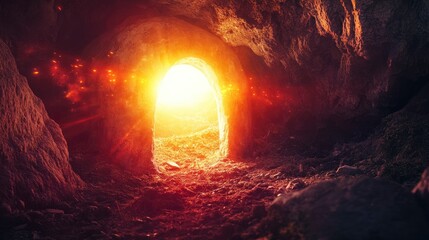 Empty Tomb - Resurrection Of Jesus Christ With Abstract Lights And Flare Effect 