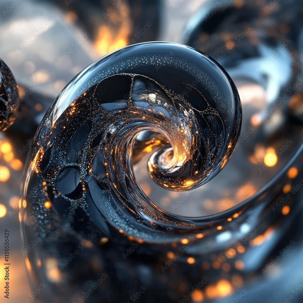 Poster swirling glass formations create mesmerizing patterns with glowing lights that captivate the viewer 