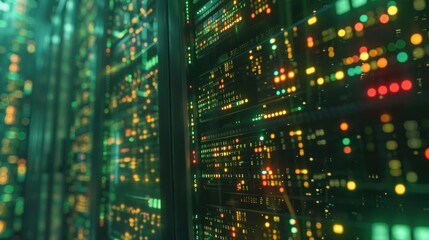 Fototapeta premium Illuminated Data Center: A Glimpse into the Heart of Digital Infrastructure