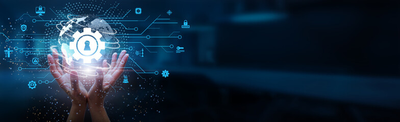 Hands holding globe with network connecting data of User Access Management, Authorization Protocols...