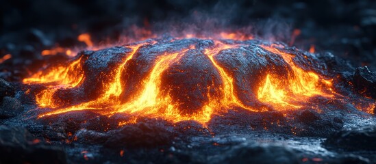 Molten lava flowing from volcanic eruption.
