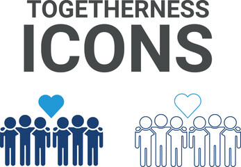 Togetherness icons. Contains friends, groups of friends, socialize, friendly, cheers, trust, support,t, and best friends icons. Solid icon collection. Vector illustration.