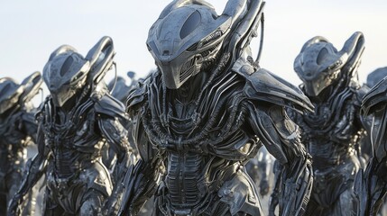 Intergalactic Unity: Skilled Alien Warrior Leading Fellow Fighters into Battle in Ultra-Detailed 3D Render Artwork