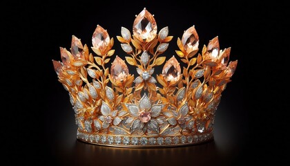 Obraz premium Coral Style Crown with Gems on Black Background