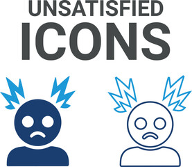 Unsatisfied icons. Containing customer satisfied, assistance, experience, feedback, operator and technical support icons. Solid icon collection.