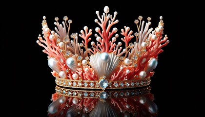Coral Style Crown with Gems on Black Background