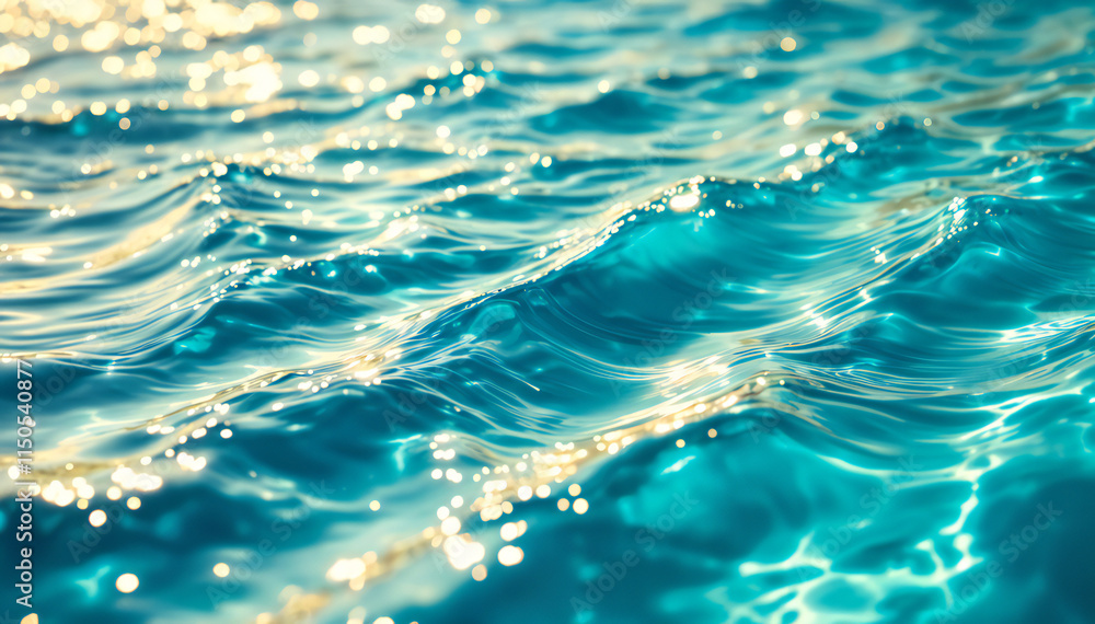 Wall mural clear turquoise water with gentle waves and sparkling reflections of light on the surface. the image