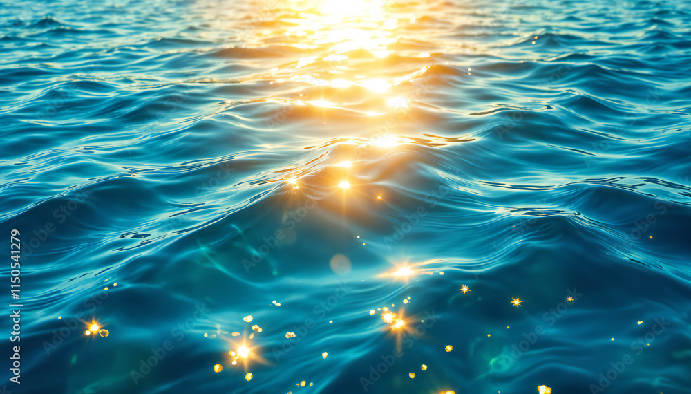 Sticker water surface with gentle waves reflecting sunlight, creating sparkling highlights and a shimmering 