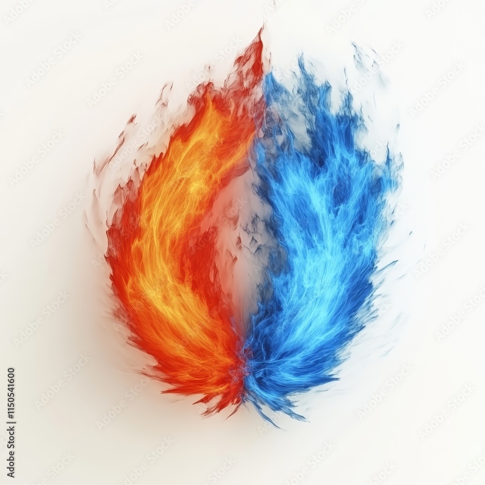 Poster vibrant flames in contrasting colors swirl together, creating a stunning visual display of orange an
