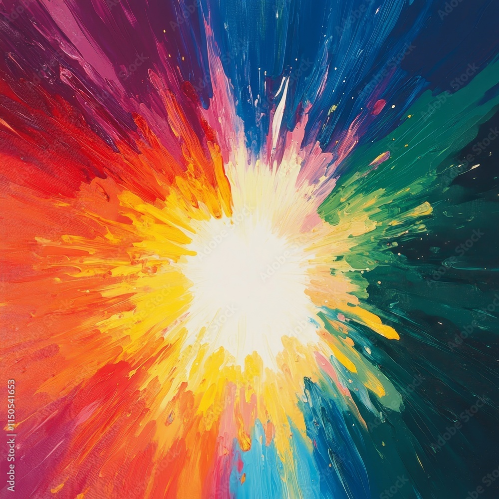 Poster vibrant explosion of colors radiates from a bright center, creating a dynamic and energetic visual e