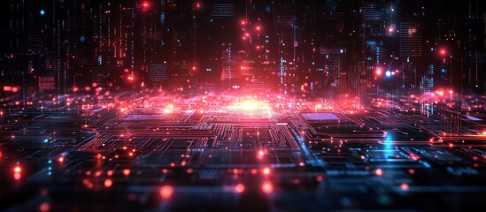 Fototapeta premium Futuristic Circuit Board with glowing light networks.