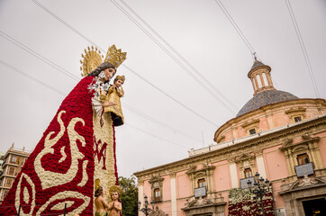 Imposing Monument of the Figure of the Virgin of the Forsaken of Valencia Dressed with a Cloak of...