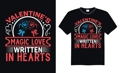 Valentine’s Magic Love Written In Hearts - Handwritten Valentine’s Day Vector Design, Calligraphy Typography for Apparel Prints, Perfect T-Shirt Graphic, Isolated on White Background.