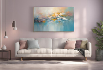 A Living Room with Abstract Art Wall Frame