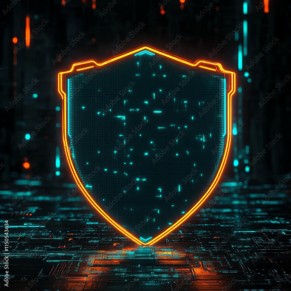 Aufkleber Digital Shield Design Illuminated With Neon Colors in a Futuristic Cyber Background Showcasing Security Concepts and Technology Themes