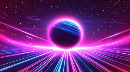 Obraz premium Vibrant cosmic landscape with neon colors showcasing a celestial body