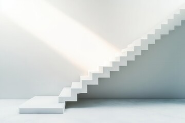 Minimalist white staircase with abstract design for interior architecture and modern decor concepts.