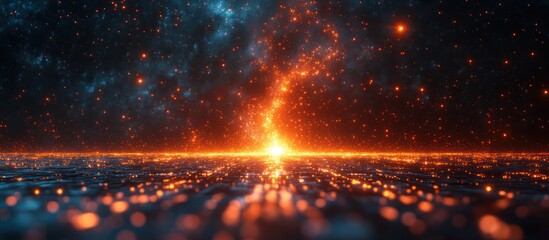 Naklejka premium Fiery vortex in space with glowing particles.