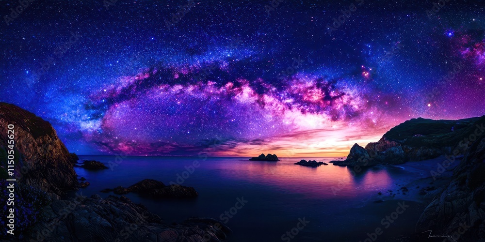 Wall mural beautiful night sky with a purple and blue milky way
