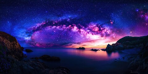 Fototapeta premium Beautiful night sky with a purple and blue milky way