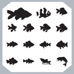 Seamless Fish Silhouette Logotype Icons Collection for Marine, Seafood, and Fishing Businesses in white background