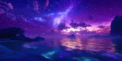 Fototapete Rund Beautiful night sky with a purple moon and stars © HappyPic