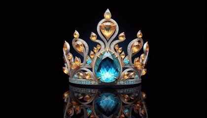 Fototapeta premium Coral Style Crown with Gems on Black Background