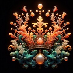 Obraz premium Coral Style Crown with Gems on Black Background