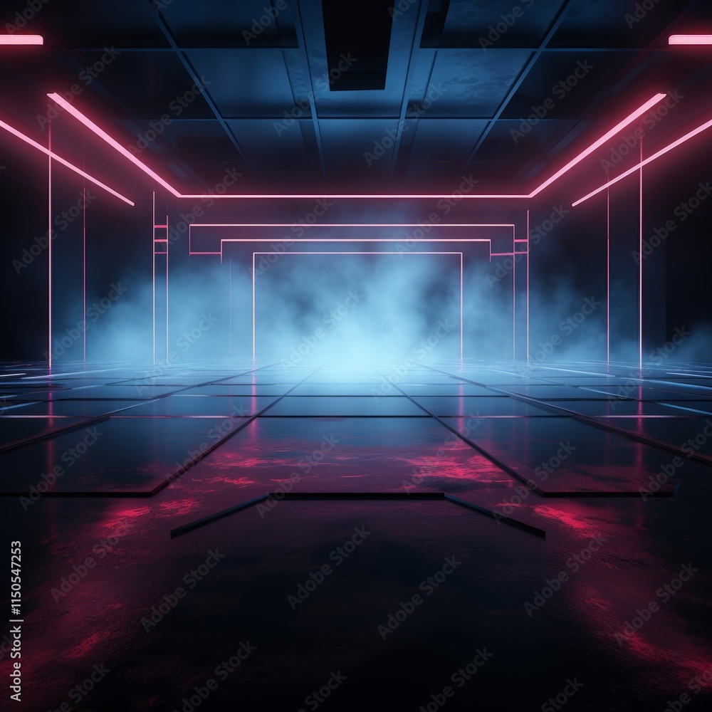 Poster futuristic abstract space with neon lines and mist creating an immersive atmosphere for digital art 