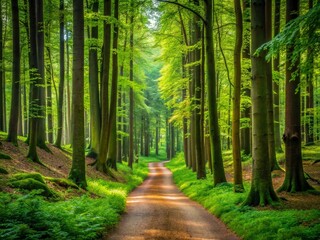 Obraz premium Over Path In Green European Forest