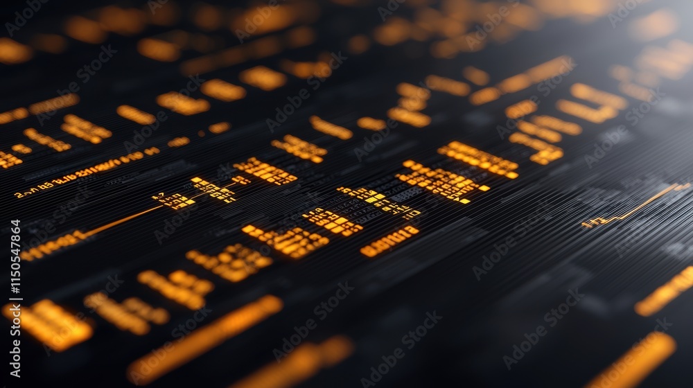Aufkleber abstract glowing orange text representing data flow on a black digital background. futuristic techno