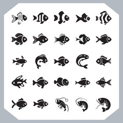 Obraz premium Seamless Fish Silhouette Logotype Icons Collection for Marine, Seafood, and Fishing Businesses in white background
