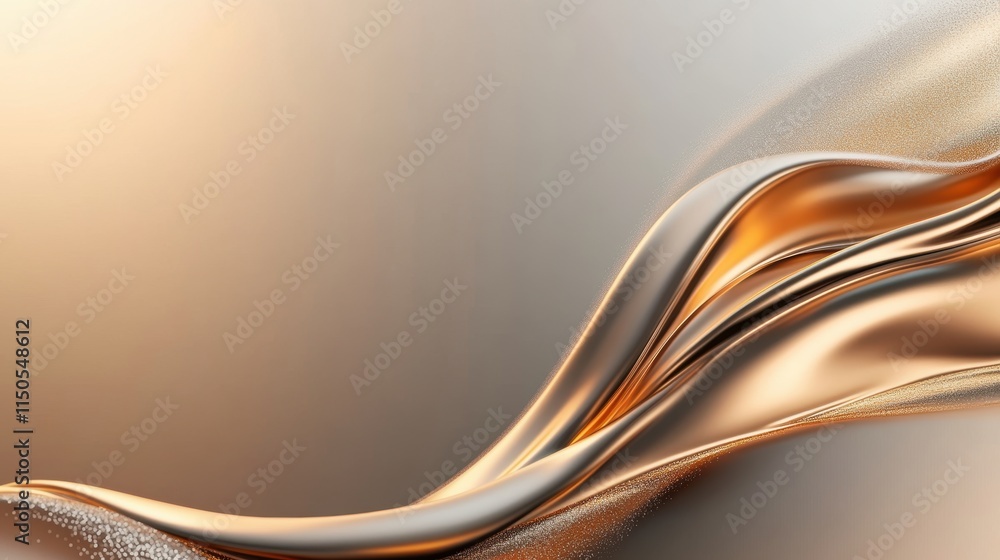Poster abstract metallic gold wave on a beige gradient background with shimmering texture. luxury design