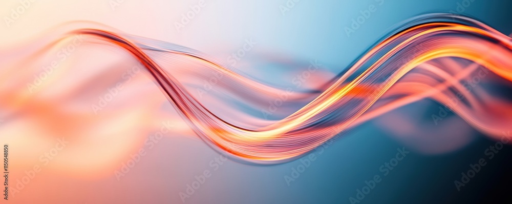 Poster abstract glowing wave patterns in red and blue gradient. digital art and energy concept