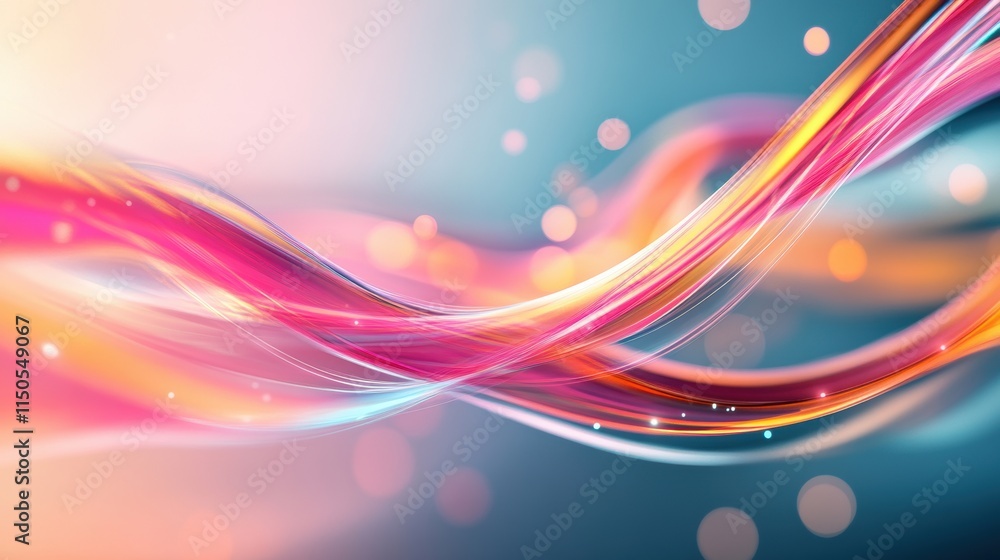 Poster colorful abstract flowing light waves with bokeh effect on a gradient background. futuristic and art