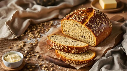 Rustic K&uuml;rbiskernbrot Pumpkin Seed Bread with Whole Seeds on Crust (Swiss Cuisine)