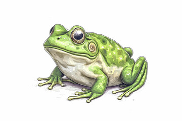 Obraz premium Colorful Green Frog with Distinctive Patterns and Large Eyes Posed in a Bright and Clean Environment