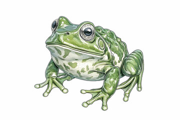 Obraz premium Realistic illustration of a green frog with detailed features and vibrant colors on a white background