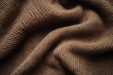 Warm and cozy close up of brown knitted fabric texture for fashion and design projects.