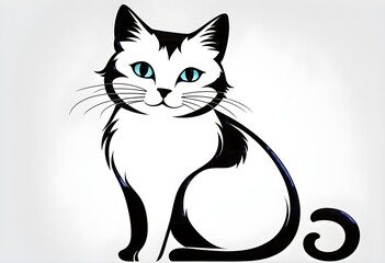 Obraz premium A simple cartoon cat with a white background, AI generated