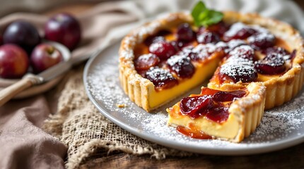 Walliser Zwetschgen Wähe Swiss Plum Tart with Custard (Swiss Cuisine)