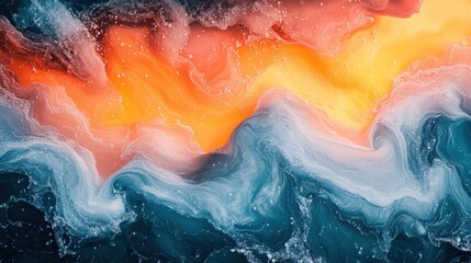 Naklejka premium Vibrant abstract fluid art with bold colorful waves and dynamic water patterns