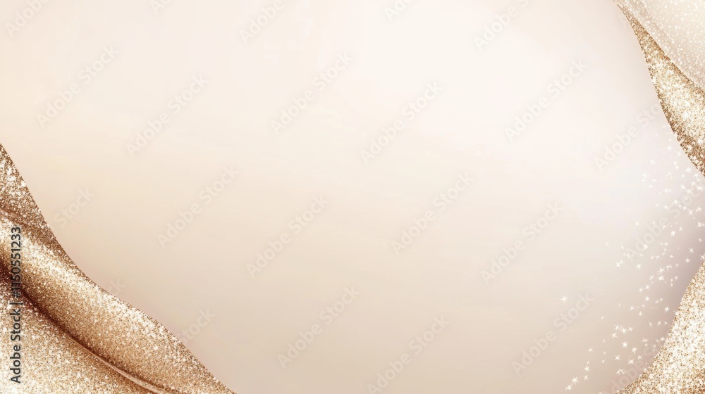 Aufkleber beige background with glittering golden curved lines and sparkles. abstract template with copy space