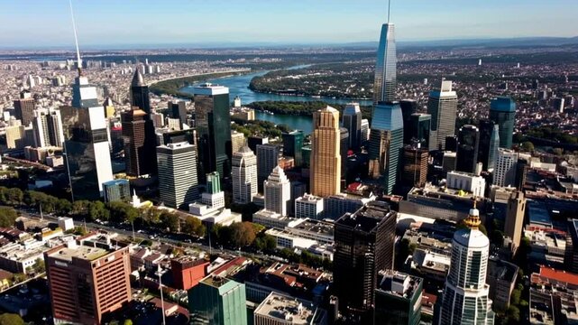 Rosario city skyline expanding view over paran&aacute; river, argentina