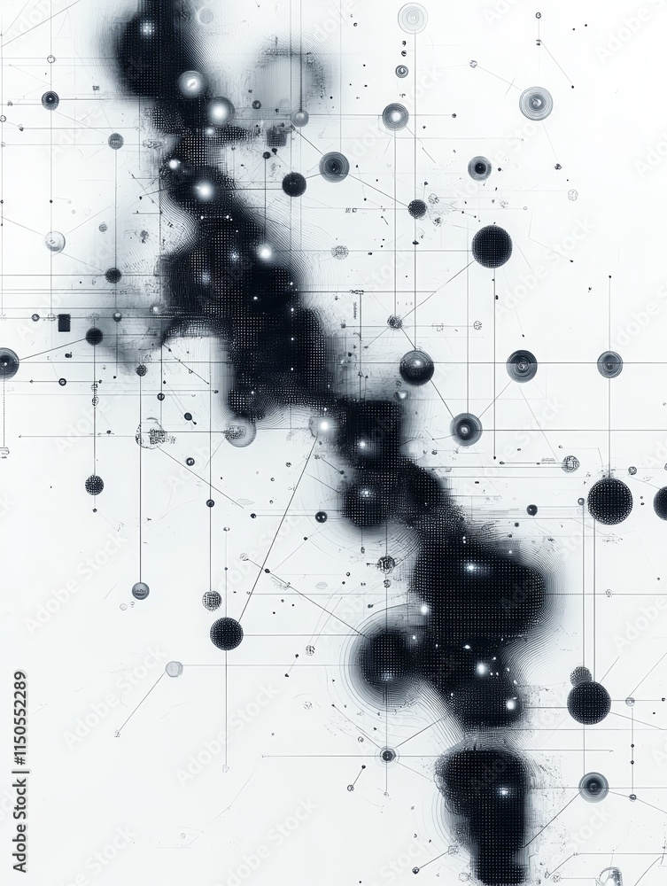 Poster abstract representation of interconnected dots and lines on a light background showcasing a digital 
