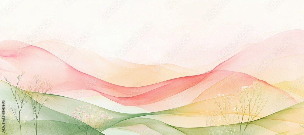 Poster abstract spring landscape with pastel colors featuring flowing lines and calming gradients for desig