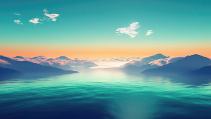 Obraz premium Dreamy mountain landscape at twilight with gradient sky and starry night.