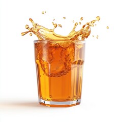 Refreshing iced tea splash in glass.